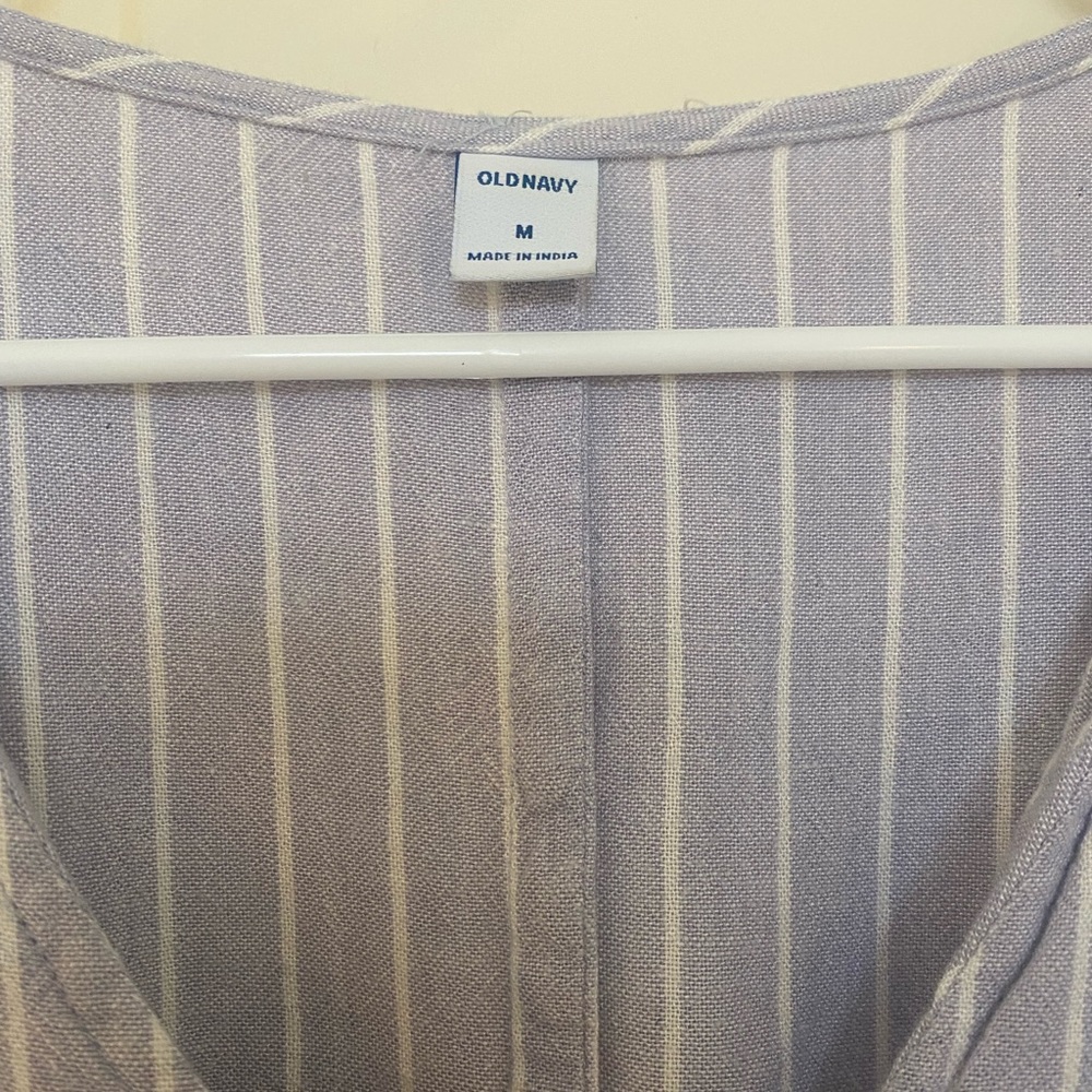 Old Navy Jump Suit Medium Purple and White Stripe Short Sleeve - Picture 3 of 3